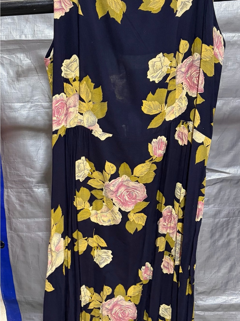 Navy Floral Maxi Dress with Pink and Cream Roses